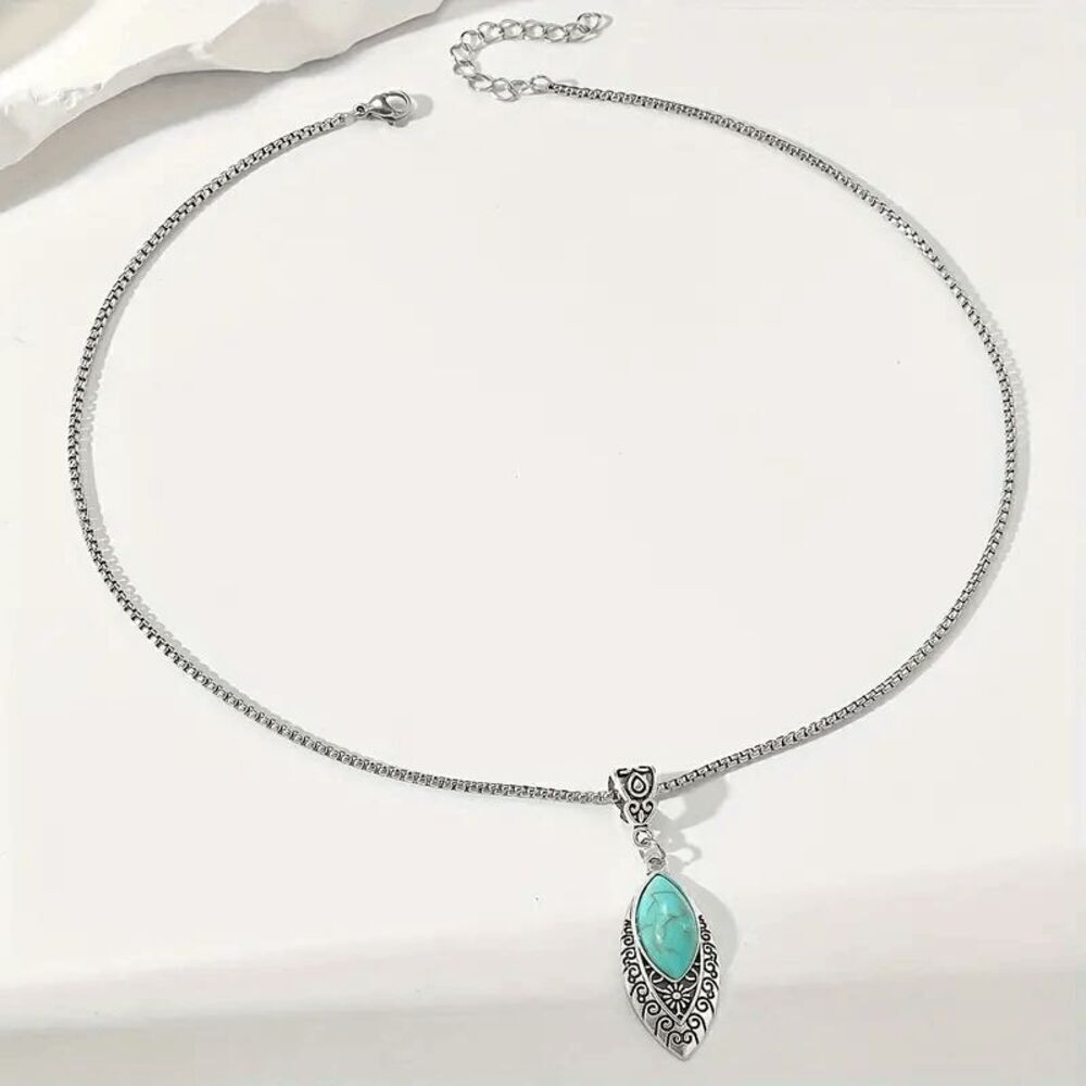 Western Boho Turquoise Water Drop Pendant Necklace